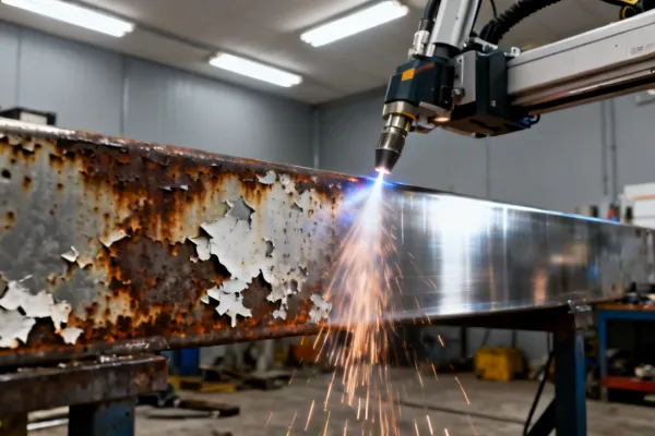 Laser cleaning removing rust from metal surface